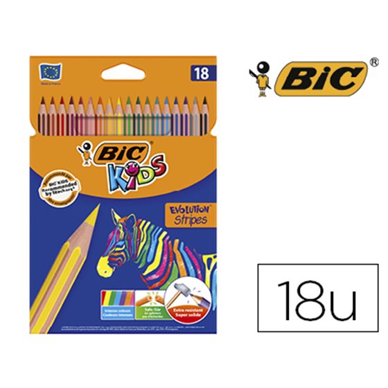 Lapices De Colores Bic Evolution Stripes Caja De 18 Colores Surtidos