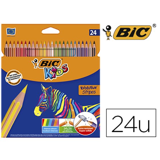 Lapices De Colores Bic Evolution Stripes Caja De 24 Colores Surtidos