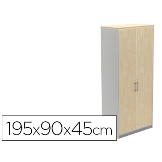Armario Rocada Con Cuatro Estantes Y Dos Puertas Serie Store 195X90X45 Cm Acabado Ab01 Aluminio/Haya