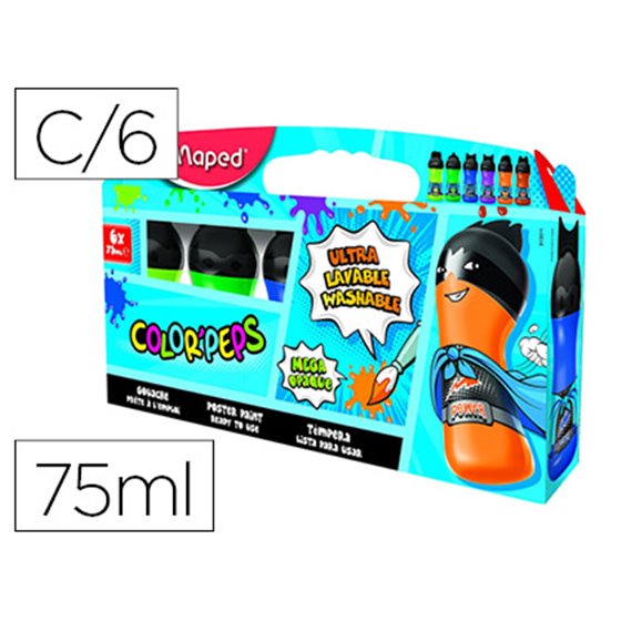 Tempera Maped Color Peps Ultra Lavable Caja De 6 Colores Surtidos Secundarios 75 Ml