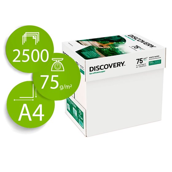 Papel Fotocopiadora Discovery Fast Pack Din A4 75 Gramos Papel Multiuso Ink-Jet Y Laser Caja De 2500 Hojas