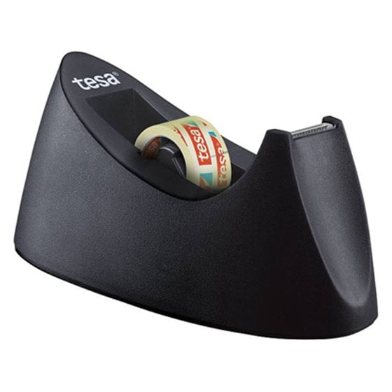 Portarrollo Sobremesa Tesa Plastico Easy Cut Curve Negro Para Cinta De 33 Mt X19 Mm + 1 Cinta Tesafilm Transparente