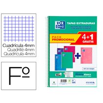Cuaderno Espiral Oxford Tapa Extradura Folio 80 Hojas Cuadro 4 Mm Con Pizarra Blancapack 4+1 Colores Tendencia