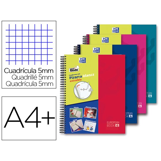 Cuaderno Espiral Oxford Europeanbook 5 Write&Erase School Classic Din A4+ 120 Hojas Cuadro 5 Mm Con Margen