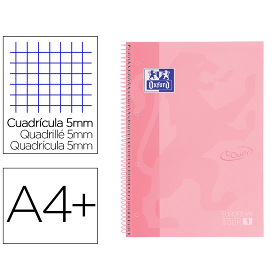Cuaderno Espiral Oxford Ebook 1 School Touch Te Din A4+ 80 Hojas Cuadro 5 Mm Con Margen Flamingo Pastel