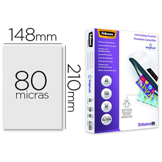 Bolsa De Plastificar Fellowes Brillo Din A5 80 Micras Pack 100 Unidades