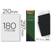 Tapa De Encuadernacion Fellowes Din A4 Pvc Opaco Negro 180 Micras Pack De 100 Unidades