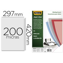 Tapa De Encuadernacion Fellowes Din A3 Pvc Transparente Cristal 200 Micras Pack De 100 Unidades