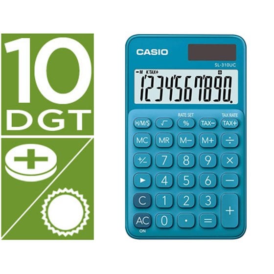 Calculadora Casio Sl-310Uc-Bu Bolsillo 10 Digitos Tax +/- Tecla Color Azul