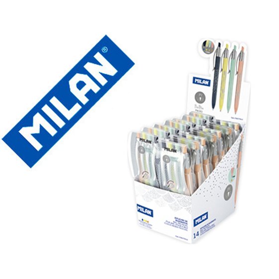 Boligrafo Milan P1 Silver Expositor De 14 Unidades Retractil 1 Mm Estuche De 4 Unidades Colores Surtidos