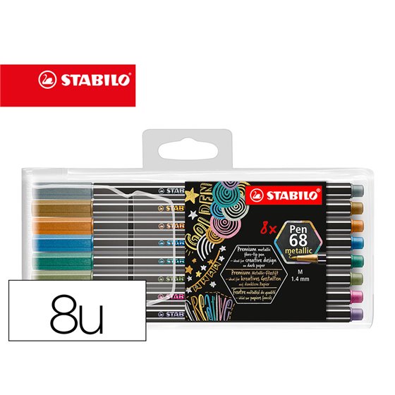 Rotulador Stabilo Punta De Fibra Pen 68 Metallic Estuche Plastico De 8 Unidades Colores Surtidos