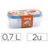 Fiambrera Plasticforte Transparente Tapa Color 0,7 Litros Pack 2 Unidades