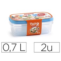 Fiambrera Plasticforte Transparente Tapa Color 0,7 Litros Pack 2 Unidades
