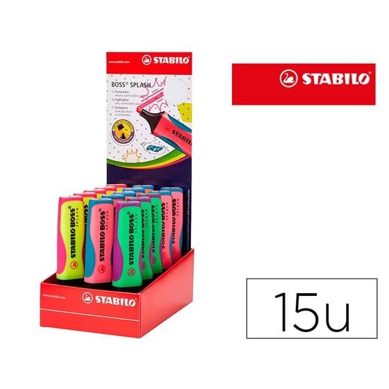 Rotulador Stabilo Boss Splash 75 Expositor Sobremesa De 15 Unidades Colores Surtidos