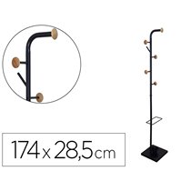 Perchero Metalico Q-Connect Negro Con Detalles De Madera 6 Colgadores Y Paraguero 174X28,5 Cm
