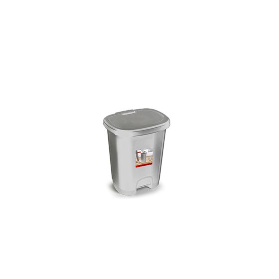 Papelera Contenedor Plasticforte Plastico Con Tapadera Y Pedal 18 Litros Color Plata 330X280X405 Mm