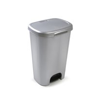 Papelera Contenedor Plasticforte Plastico Con Tapadera Y Pedal 50 Litros Color Plata 410X360X635 Mm