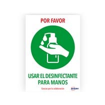 Señal Adhesiva Avery Usar El Desinfectante Para Las Manos Din A4 Resistente A Los Rayos Uv Pack De 2 Unidades
