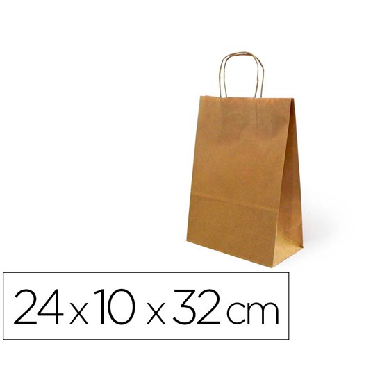Bolsa Kraft Basika Natural Reciclado 90 Gr Asa Retorcida Tamaño \"S\" 240X100X320 Mm