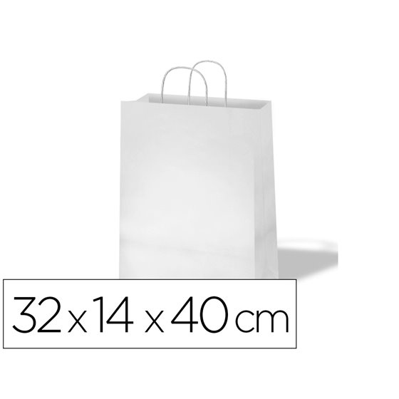 Bolsa Kraft Basika Celulosa Blanco 90 Gr Asa Retorcida Tamaño \"L\" 320X140X400 Mm