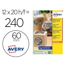 Etiqueta Adhesiva Avery Kraft Efecto Carton Redonda 60 Mm Removible Para Laser Ink-Jet