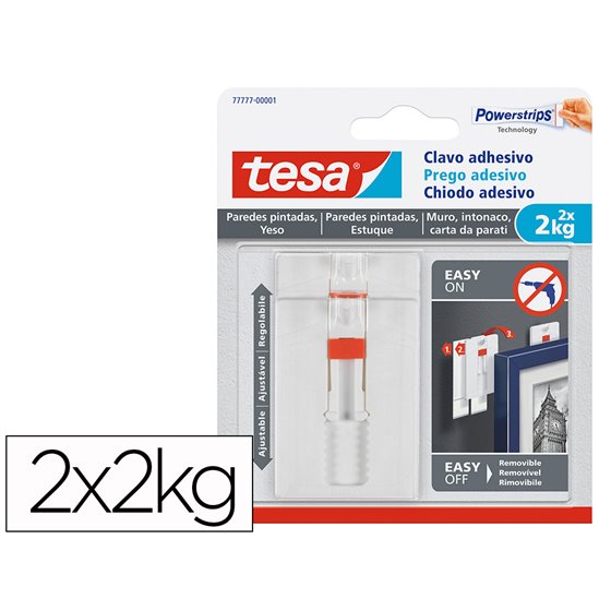 Clavo Autoadhesivo Tesa Sujecion Hasta 2 Kg Uso Paredes Pintadas Removible Blister De 2 Unidades