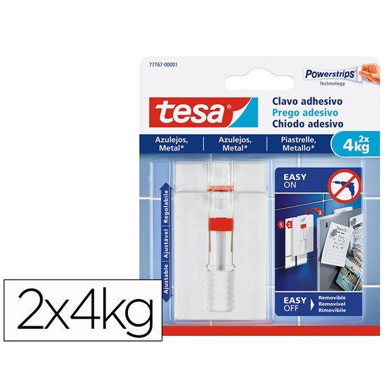 Clavo Autoadhesivo Tesa Sujecion Hasta 4 Kg Uso Azulejos Removible Blister De 2 Unidades