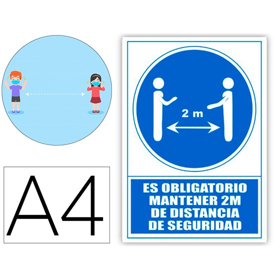 Pictograma Archivo 2000 Obligatorio Mantener 2 M De Distancia De Seguridad Pvc Color Azul 210X297 Mm