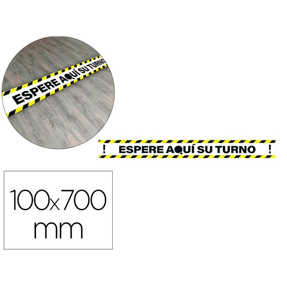 Pictograma Archivo 2000 Espere Su Turno Mantega La Distancia De Seguridad Vinilo Adhesivo Amarillo 100X700 Mm