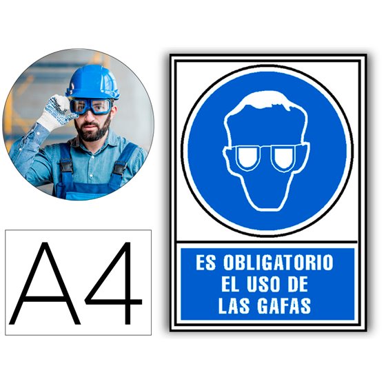 Pictograma Archivo 2000 Obligatorio Uso De Gafas Pvc Azul Luminiscente 210X297 Mm
