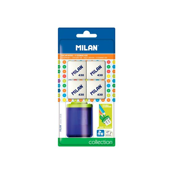 Sacapuntas Milan Collection Plastico 2 Usos + 4 Gomas De Borrar 430