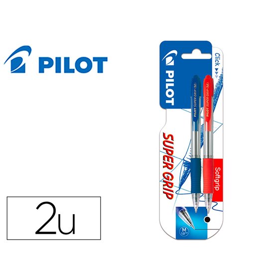 Boligrafo Pilot Super Grip Retractil Sujecion De Caucho Tinta Base De Aceite En Blister 1 Azul + 1 Rojo