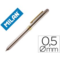 Boligrafo Milan Multifuncion Cromado Adornos Dorados Azul/Rojo/Portaminas 0,5 Mm/ Goma De Borrar En Caja Metal