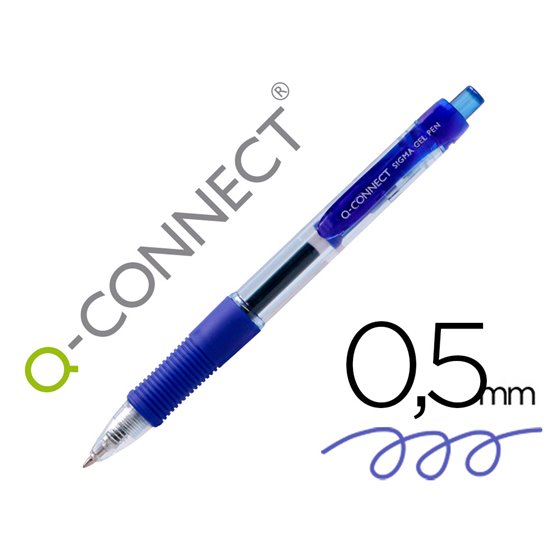 Boligrafo Q-Connect Sigma Retractil Con Sujecion De Caucho Tinta Gel 0,5 Mm Color Azul