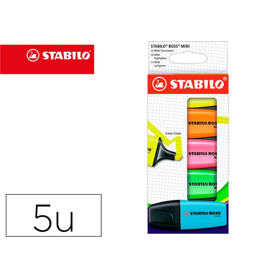 Rotulador Stabilo Boss Mini Estuche De 5 Unidades Amarillo /Azul/Naranja/Rosa/Verde