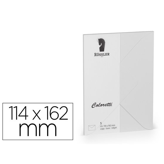 Sobre Rossler Coloretti C6 Ministro Color Gris Claro 114X162 Mm Pack De 5 Unidades