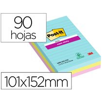 Bloc De Notas Adhesivas Quita Y Pon Post-It Super Sticky Cosmic Rayado 90 Hojas 101X152 Mm Paquete De 3 Unidades