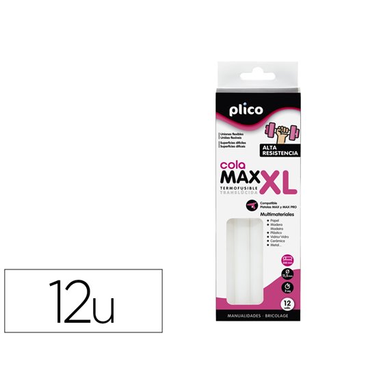 Barra Termofusible Plico Cola Extrafuerte Max Xl 11,5 Mm De Diametro X 200 Mm De Alto Blister De 12 Unidades