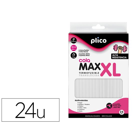 Barra Termofusible Plico Cola Extrafuerte Max Xl 11,5 Mm De Diametro X 200 Mm De Alto Blister De 24 Unidades