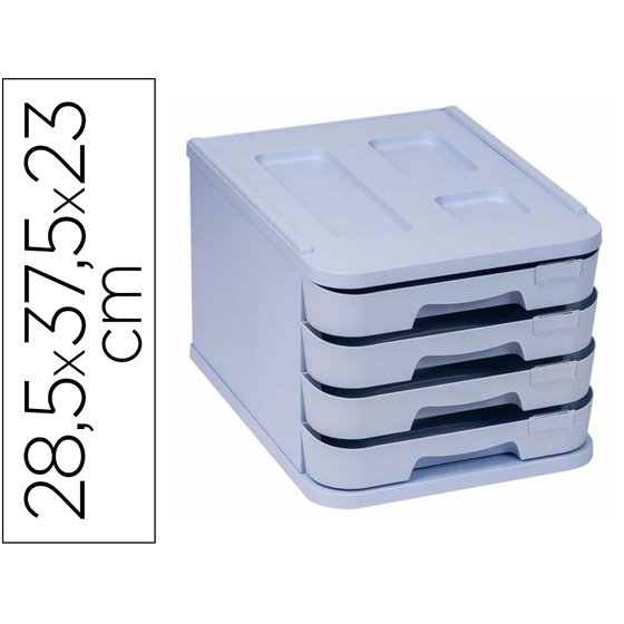 Fichero Cajones De Sobremesa Faibo Plastico 100% Reciclable 4 Cajones Azul Pastel 28,5X37,5X23 Cm
