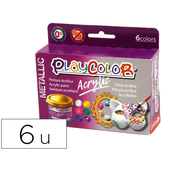 Pintura Acrilica Playcolor Acrylic Metallic 40 Ml Caja De 6 Unidades Colores Surtidos