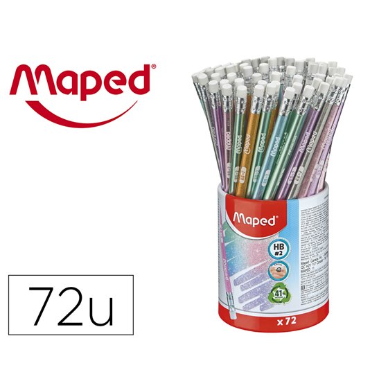 Lapices De Grafito Maped Plastico Glitter Deco Hb Con Goma 72 Colores Surtidos