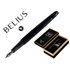 Pluma Y Frasco De Tinta Belius Origen 1995 Aluminio Textura Cepillada Color Negro Tinta Negra Caja Diseño