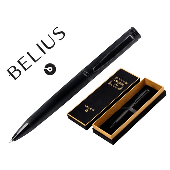 Boligrafo Belius Origen 1995 Aluminio Textura Cepillada Color Negro Tinta Azul Caja De Diseño