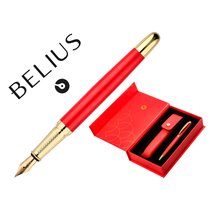 Pluma Y Estuche Cuero Belius Passion Dor Aluminio Textura Cepillada Color Rojo Y Dorado Tinta Azul Caja De Diseño