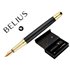 Pluma Y Estuche Cuero Belius Passion Dor Aluminio Textura Cepillada Color Negro Y Dorado Tinta Azul Caja Diseño