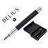 Pluma Y Estuche Belius Turbo Aluminio Textura Punteada Color Negro Y Plateado Tinta Azul Caja De Diseño