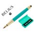Pluma Belius Soiree Aluminio Color Art Deco Turquesa Y Dorado Tinta Azul Caja De Diseño