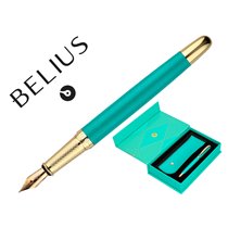 Pluma Y Estuche Belius Soiree Color Art Deco Turquesa Dorado Tinta Azul Caja De Diseño