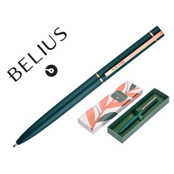 Boligrafo Belius Rose Aluminio Color Verde Oliva/Oro Rosa Tinta Azul Caja De Diseño
